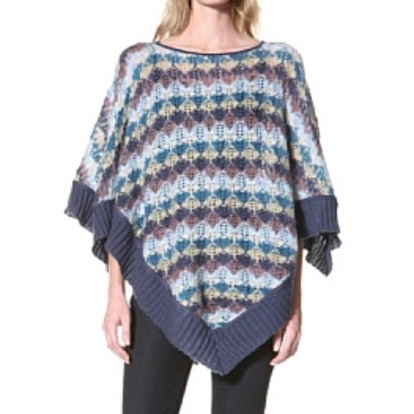 Missoni Mohair Crochet Poncho Zigzag Sweater Cape Orange Label Boho Blue NEW - Picture 9 of 9